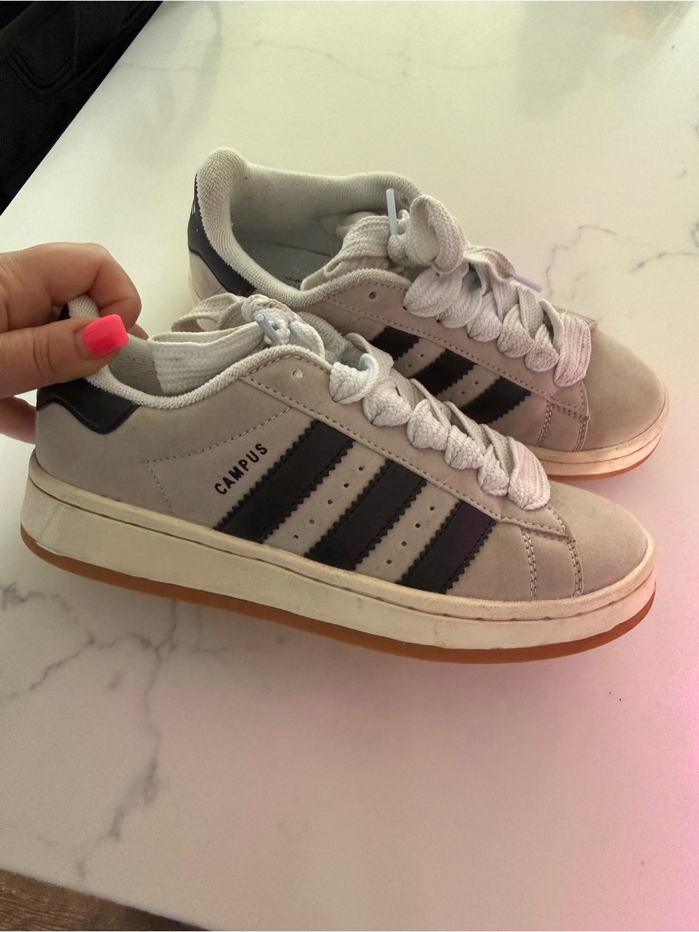 adidas Campus Suede Sneakers in Light Gray with Black Stripes